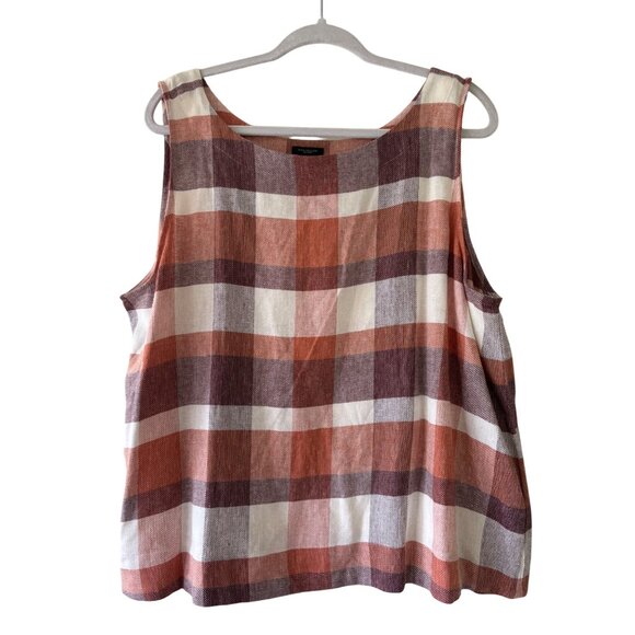 Ann Taylor Womens Checkered Sleeveless Plaid Tank Top XL Orange/Burgundy - Picture 10 of 10
